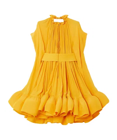 Lanvin Cape-effect Belted Charmeuse Mini Dress In Yellow