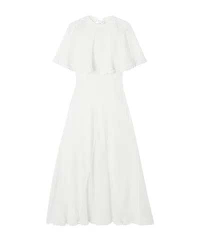 Lanvin Cape-effect Open-knit And Jersey Midi Dress In White
