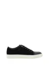 Lanvin Panelled Patent-leather And Velvet Low-top Trainers In Black