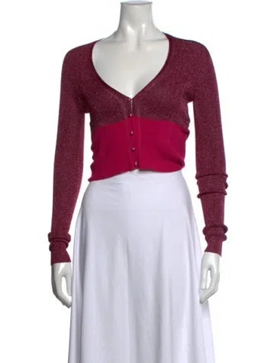 Pre-owned Lanvin Cardigan V-neck Sweater In Metallic/pink