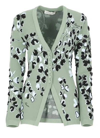 Lanvin Cardigan With Floral Pattern In Green