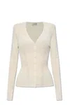 Lanvin Ribbed V-neck Cardigan In White