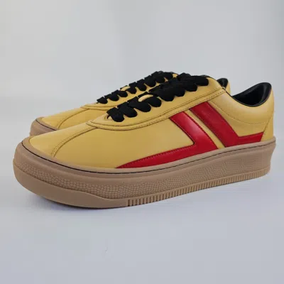 Pre-owned Lanvin Cash Men's Yellow/red Leather Low Top Sneakers