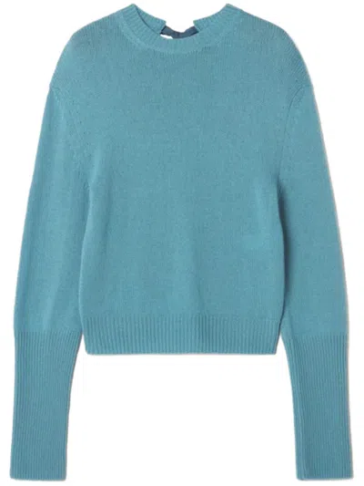 Lanvin Cashmere Knit Sweater With Gros-grain Knot Detail In Blue