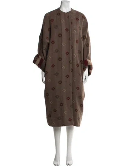 Pre-owned Lanvin Cashmere Patterned Coat In Brown
