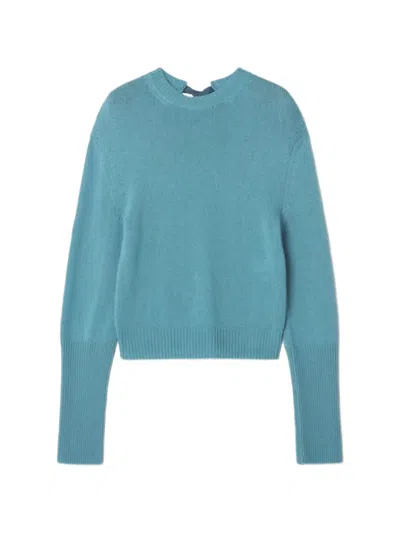 Lanvin Cashmere Knit Sweater With Gros-grain Knot Detail In Blue