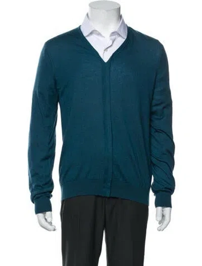 Pre-owned Lanvin Cashmere V-neck Cardigan In Blue