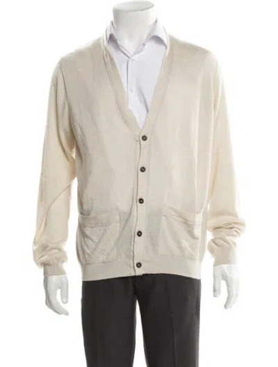 Pre-owned Lanvin Cashmere V-neck Cardigan In Neutral