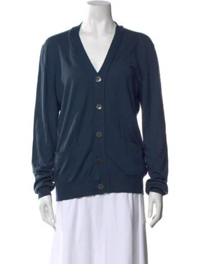 Pre-owned Lanvin Cashmere V-neck Sweater In Blue