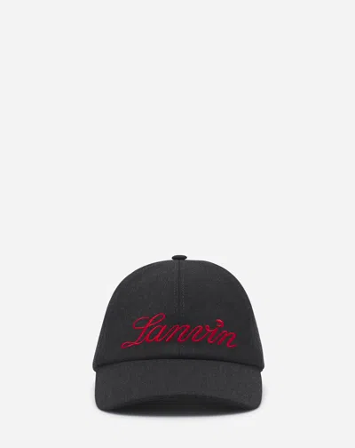 Lanvin Casquette  Script En Laine Pour Homme In Anthracite/rouge