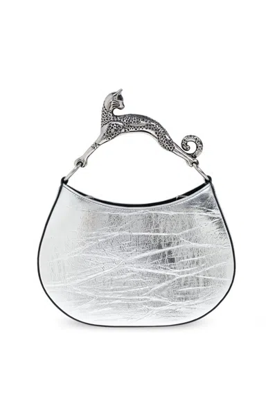 Lanvin Cat Embellished Handle Tote Bag In Silver