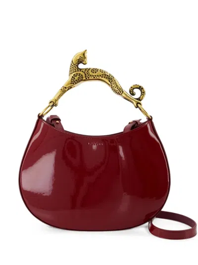 Lanvin Poignee Chat Shoulder Bag Patent Leather In Red