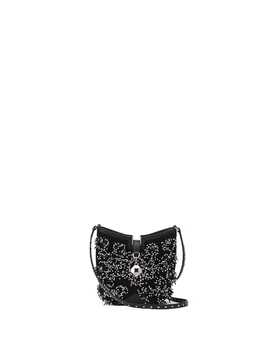 Lanvin Catch Embroidered Leather Bucket Bag In Black