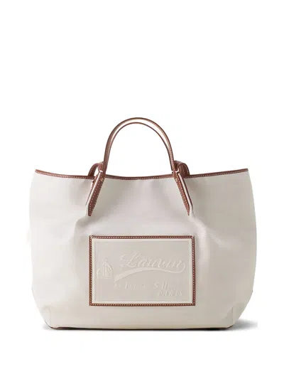 Lanvin Catch Leather-trim Logo-patch Tote Bag In Neutral