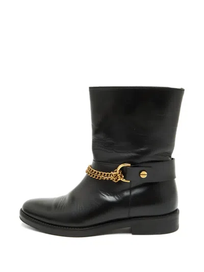 Pre-owned Lanvin Chain-link Ankle Boots In Black