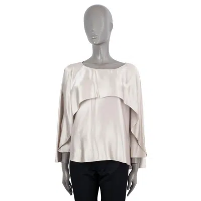 Pre-owned Lanvin Champagne Silk 2014 Overlay Satin Blouse Shirt 34 Xs In Gray
