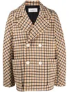 Lanvin Double-breasted Checked Pattern Kimono Coat In Neutrals