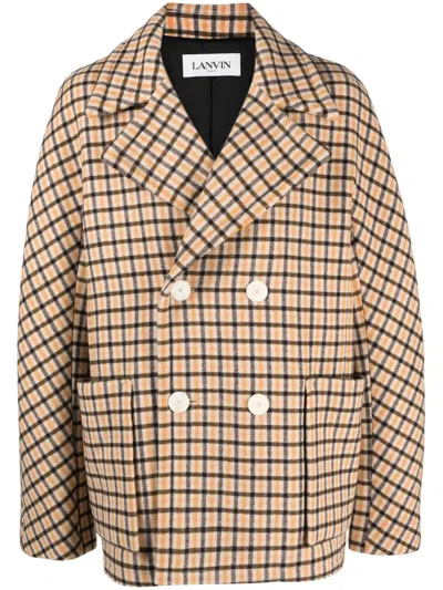 LANVIN CHECK-PATTERN VIRGIN-WOOL PEACOAT