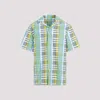 Lanvin Multicolor Check Pattern Cotton Camp Collar Shirt In Blue