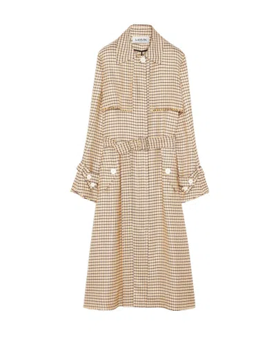 Lanvin Checkered Belted Trench Coat In Multi