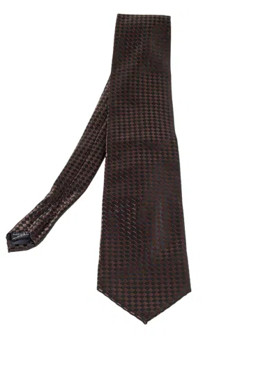 Pre-owned Lanvin Checkered Silk Tie In Brown