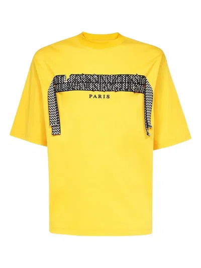 Lanvin Chevron-detail Cotton T-shirt In Yellow