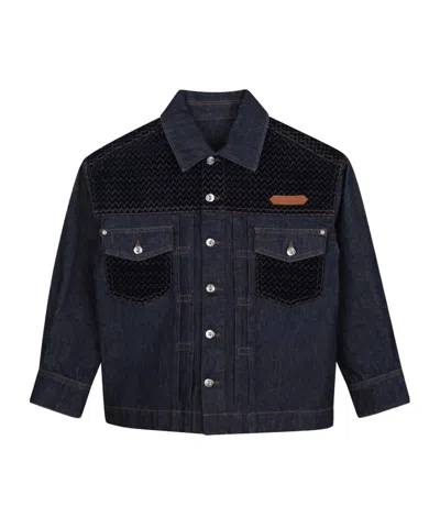 Lanvin Kids' Chevron-quilted Panelled Jacket In Blue