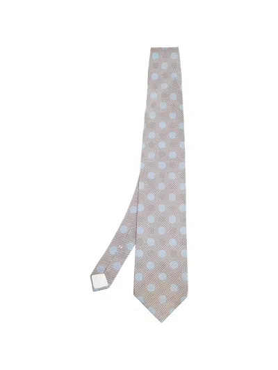 Pre-owned Lanvin Circle-print Silk Tie In Gray