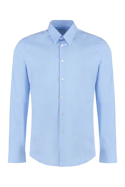 Lanvin Classic Men's Blue Cotton Shirt With Nacre Buttons And Rounded Hem In Light Blue