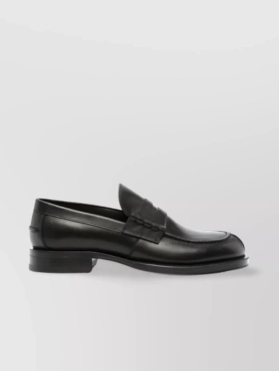 Lanvin Classic Round Toe Leather Loafers With Stacked Heel In Black