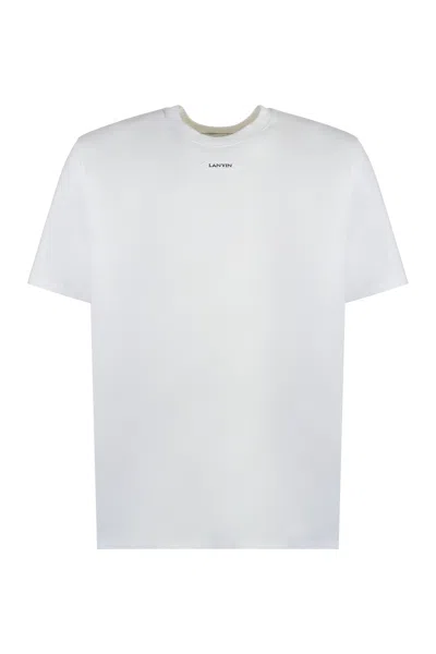 Lanvin Classic White Ribbed Logo T-shirt For Men