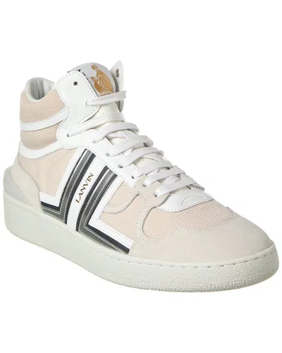 Lanvin Men's Clay Colorblock Mix-leather High-top Sneakers In White Silver