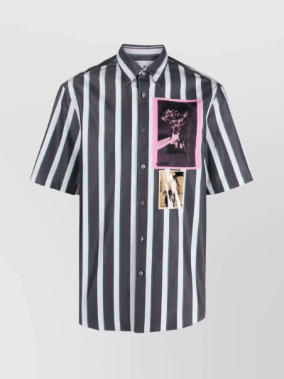 Lanvin Collar Shirt With Graphic Print And Short Sleeves In Black