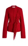 Lanvin Collarless Wool-blend Jacket In Red