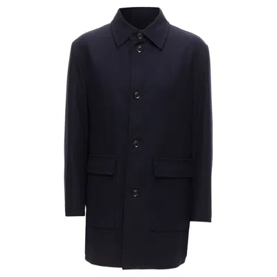 Lanvin Collection Wool Blend Classic Shell Button Longline Coat In Blue