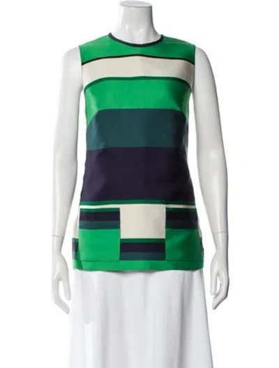 Pre-owned Lanvin Colorblock Pattern Crew Neck Top In Green