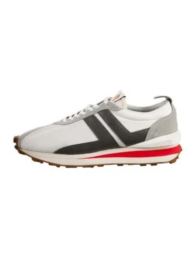 Pre-owned Lanvin Colorblock Pattern Leather Trim Embellishment Sneakers In White
