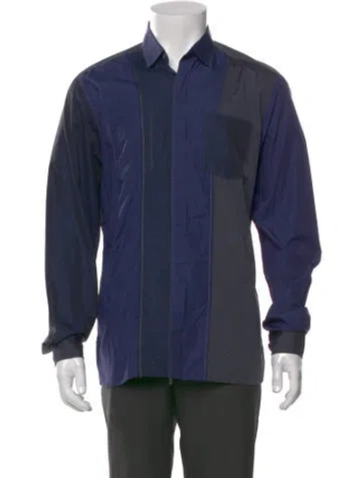 Pre-owned Lanvin Colorblock Pattern Long Sleeve Dress Shirt In Blue