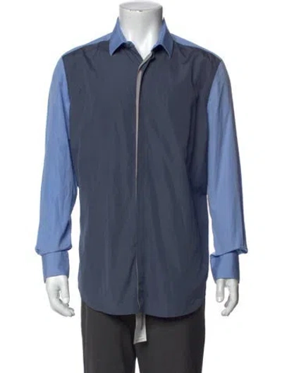 Pre-owned Lanvin Colorblock Pattern Long Sleeve Dress Shirt In Blue