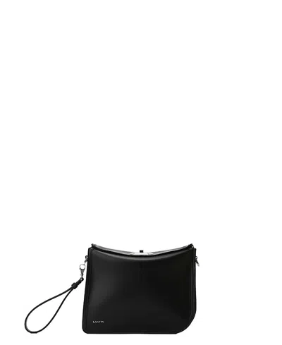 Lanvin Compagnon Asymmetrical Leather Clutch Bag In Black
