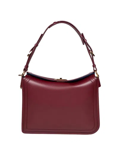 Lanvin Compagnon Shoulder Bag In Bordeaux Leather In Red