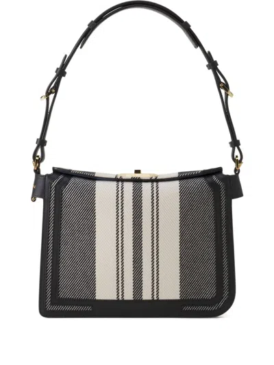 Lanvin Compagnon Striped Lock Shoulder Bag In Black