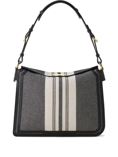 Lanvin Compagnon Striped Shoulder Bag In Black