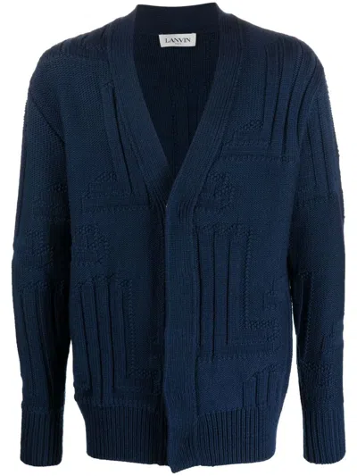 Lanvin Wool Cardigan With Hidden Buttoning In Blue
