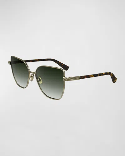 Lanvin Concerto Metal Butterfly Sunglasses In Gold/gradient Khaki