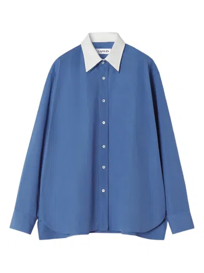 Lanvin Contrast-collar Cotton Shirt In Blue