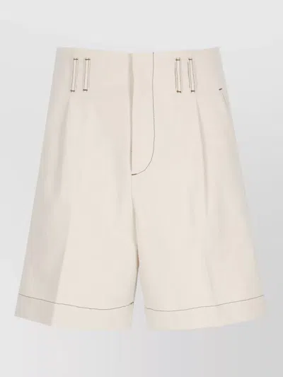 Lanvin Cotton Bermuda Shorts Contrast Stitching Pockets Beltloops In Neutral