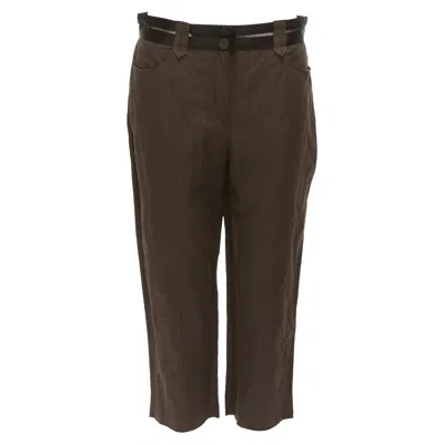 Lanvin Cotton Blend Sheer Waistband Crop Pants In Brown