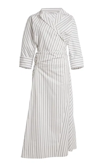 Lanvin Cotton Cinched Shirt Midi Dress In White