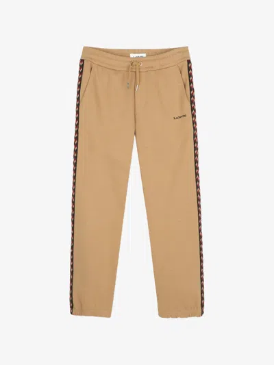 Lanvin Cotton Drawstring Trousers With Pockets And Embroidered Logo In Brown